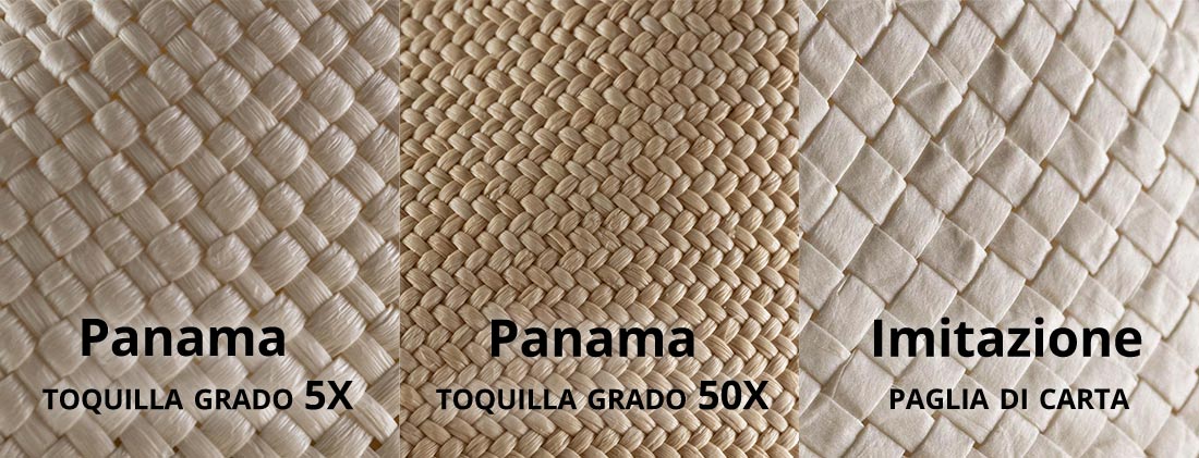 Primo piano su diverse qualità di intreccio di panama